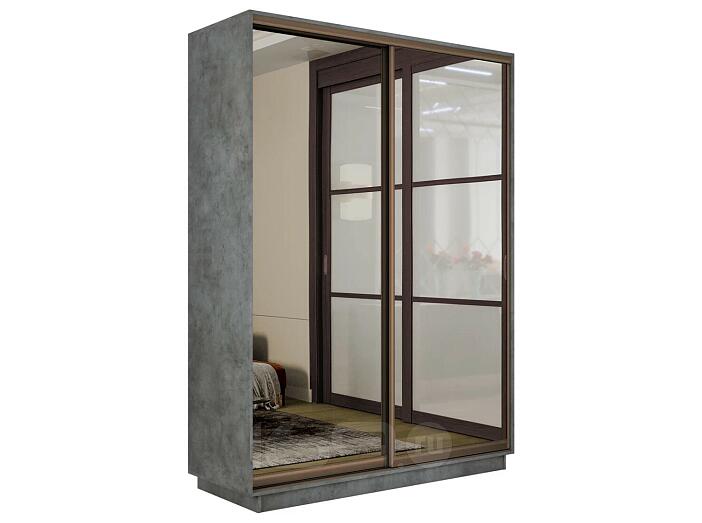 Шкаф Экспресс 2 Широкий 2-х дверный Дуо Зеркало (Бронзовый профиль) Бетон 1800*2400*600