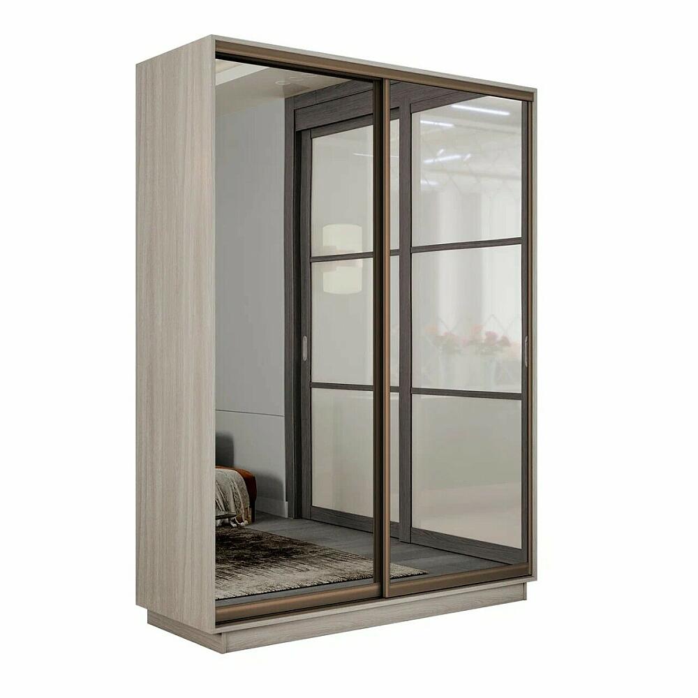 Шкаф Экспресс 2 Широкий 2-х дверный Дуо Зеркало Бронзовый профиль Ясень Шимо Светлый 18002400600 45645₽