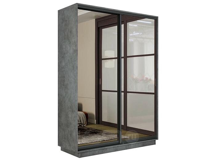 Шкаф Экспресс 2 Широкий 2-х дверный Дуо Зеркало (Чёрный профиль) Бетон 1800*2200*600