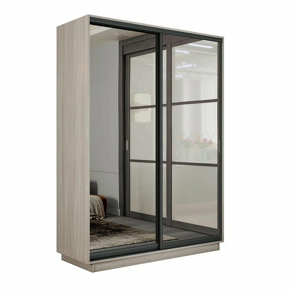 Шкаф Экспресс 2 Широкий 2-х дверный Дуо Зеркало Чёрный профиль Ясень Шимо Светлый 18002200600 42135₽