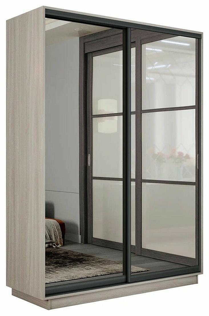 

Шкаф Экспресс 2 Широкий 2-х дверный Дуо Зеркало (Чёрный профиль) Ясень Шимо Светлый 1800*2400*600