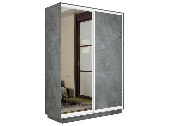 Шкаф Экспресс 2 Широкий 2-х дверный Дуо Зеркало ЛДСП (Белый профиль) Бетон 1800*2400*600