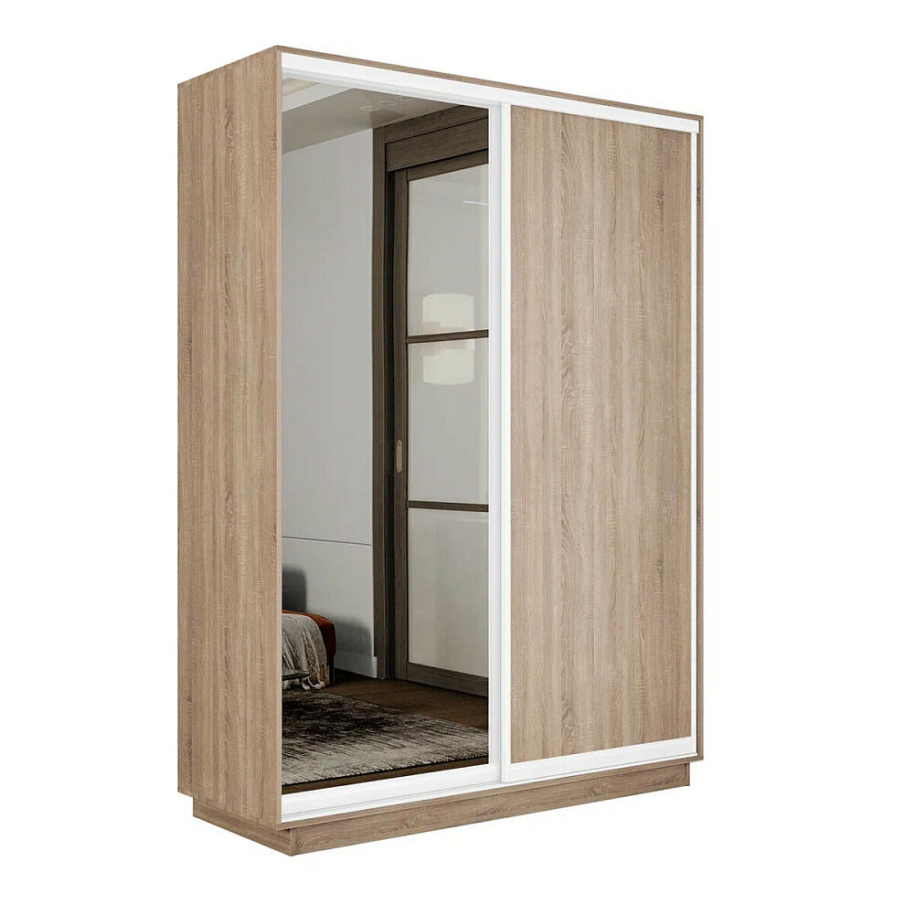 Шкаф Экспресс 2 Широкий 2-х дверный Дуо Зеркало ЛДСП Белый профиль Дуб сонома 18002400450 37980₽