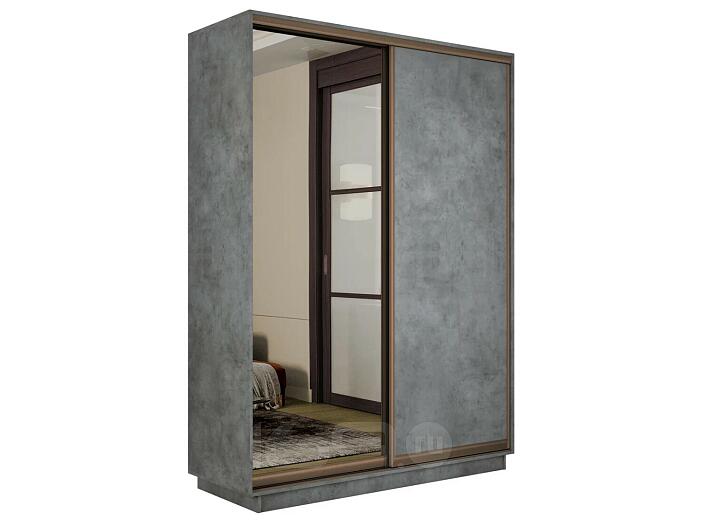 Шкаф Экспресс 2 Широкий 2-х дверный Дуо Зеркало ЛДСП (Бронзовый профиль) Бетон 1800*2200*600