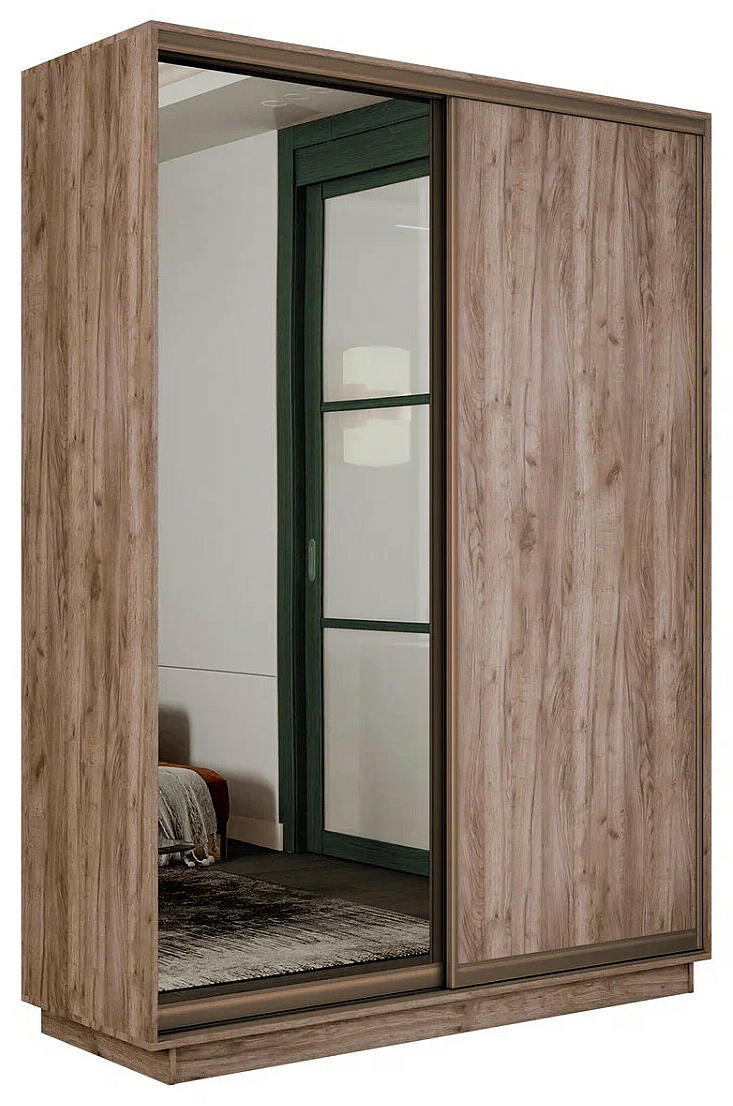 Шкаф Экспресс 2 Широкий 2-х дверный Дуо Зеркало ЛДСП (Бронзовый профиль) Дуб Крафт Табачный 1800*2200*600