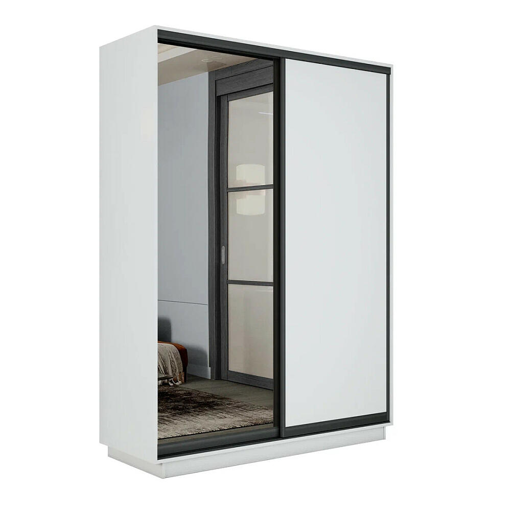 Шкаф Экспресс 2 Широкий 2-х дверный Дуо Зеркало ЛДСП Чёрный профиль Белый снег 18002400600 44085₽