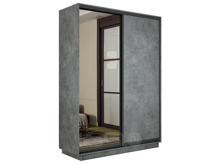 Шкаф Экспресс 2 Широкий 2-х дверный Дуо Зеркало ЛДСП (Чёрный профиль) Бетон 1800*2200*600
