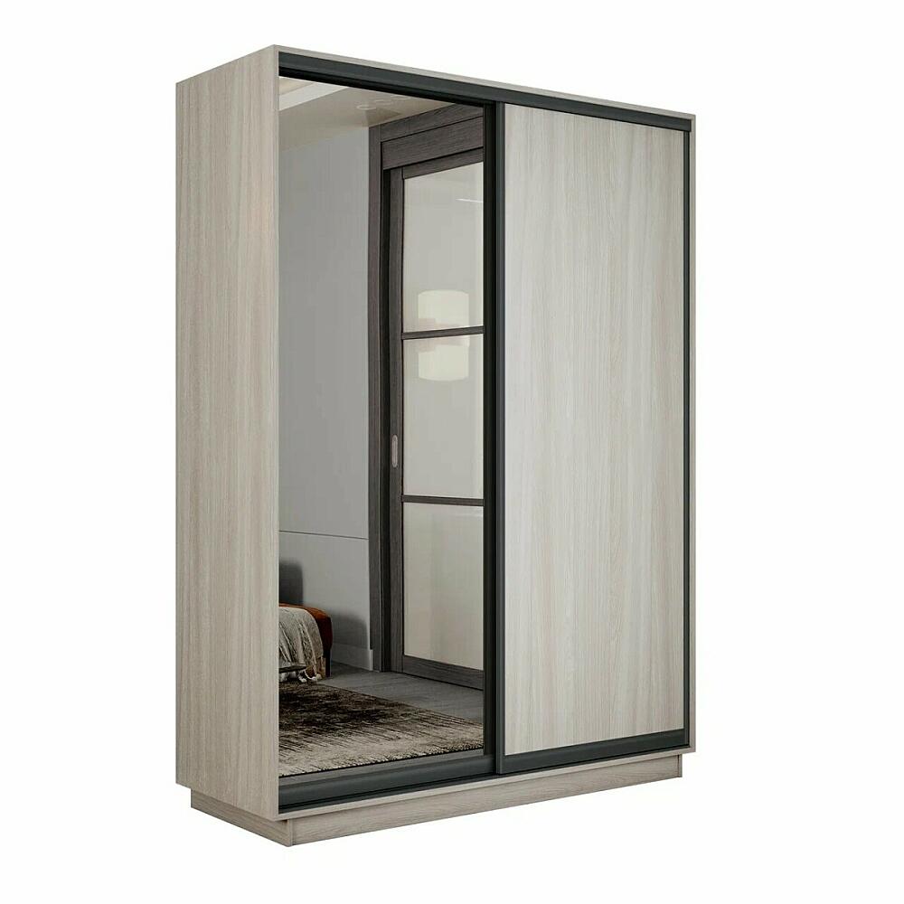 Шкаф Экспресс 2 Широкий 2-х дверный Дуо Зеркало ЛДСП Чёрный профиль Ясень Шимо Светлый 18002400600 44085₽