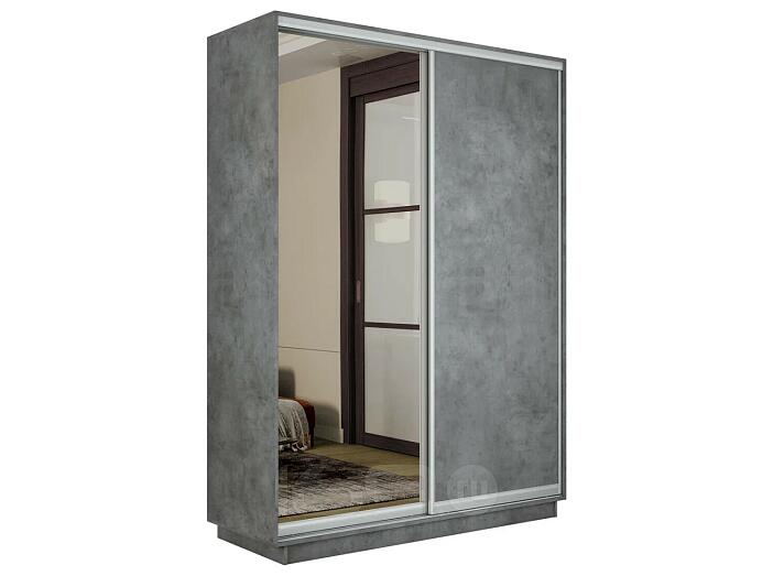 Шкаф Экспресс 2 Широкий 2-х дверный Дуо Зеркало ЛДСП (Серебряный профиль) Бетон 1800*2200*600