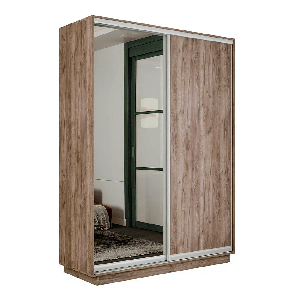 

Шкаф Экспресс 2 Широкий 2-х дверный Дуо Зеркало (Серебряный профиль) Дуб Крафт Табачный 1800*2400*450