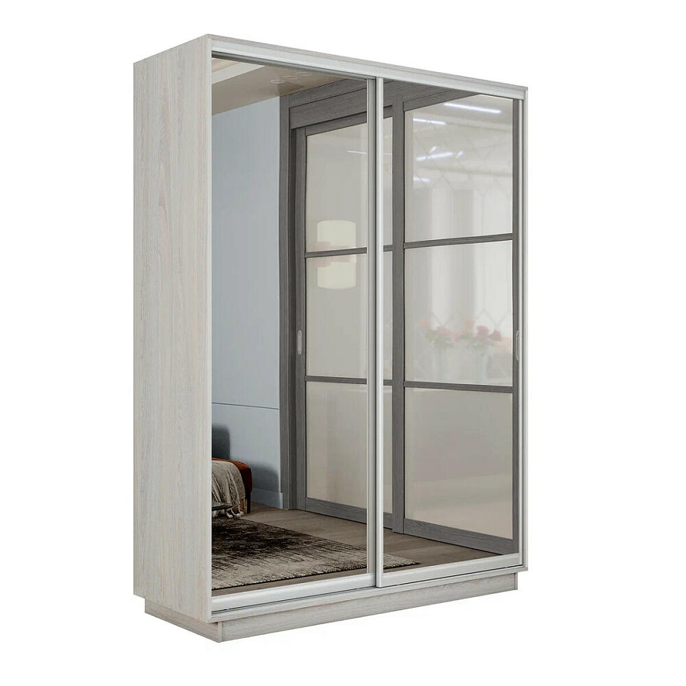 

Шкаф Экспресс 2 Широкий 2-х дверный Дуо Зеркало (Серебряный профиль) Ясень Анкор светлый 1800*2200*450