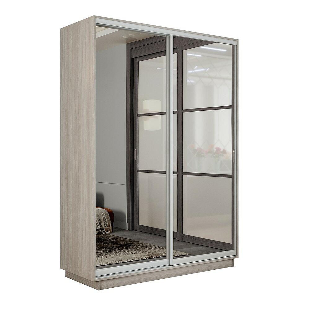 Шкаф Экспресс 2 Широкий 2-х дверный Дуо Зеркало Серебряный профиль Ясень Шимо Светлый 18002400600 45645₽