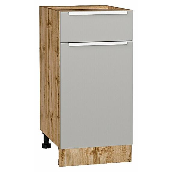 Шкаф нижний с 1-ой дверцей и ящиком Фьюжн Silky Light Grey  Дуб Вотан 816*400*480