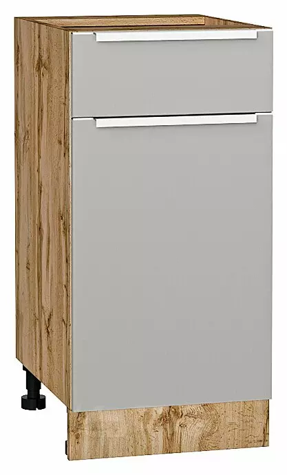 Шкаф нижний с 1-ой дверцей и ящиком Фьюжн Silky Light Grey  Дуб Вотан 816*400*480