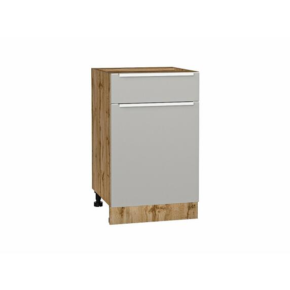 Шкаф нижний с 1-ой дверцей и ящиком Фьюжн Silky Light Grey  Дуб Вотан 816*500*480