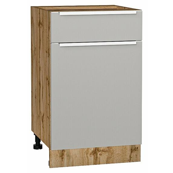 Шкаф нижний с 1-ой дверцей и ящиком Фьюжн Silky Light Grey  Дуб Вотан 816*500*480
