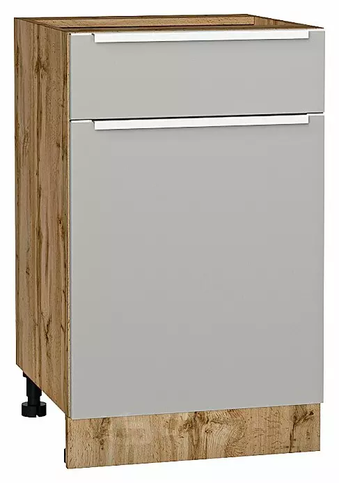 Шкаф нижний с 1-ой дверцей и ящиком Фьюжн Silky Light Grey Дуб Вотан 816*500*480