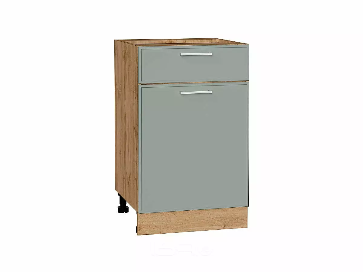 Шкаф нижний с 1-ой дверцей и ящиком Квадро Аквамарин/Дуб Вотан 816*500*481