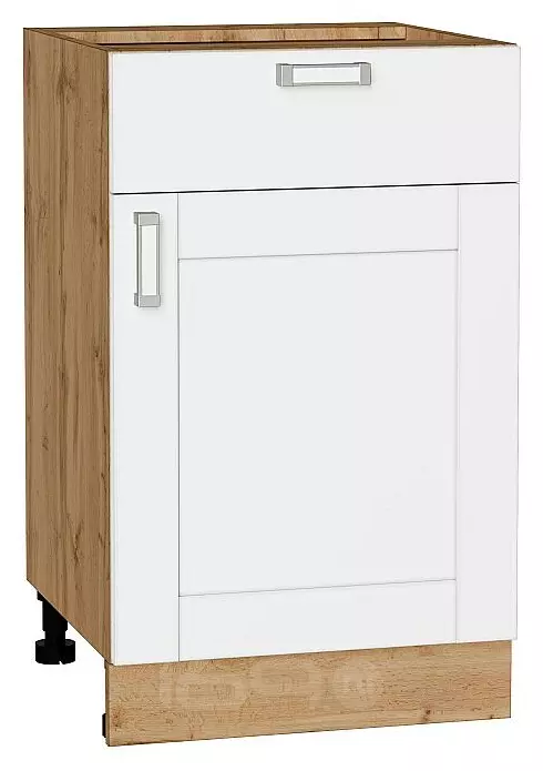 Шкаф нижний с 1-ой дверцей и ящиком Лофт White Silk/Дуб Вотан 816*500*480