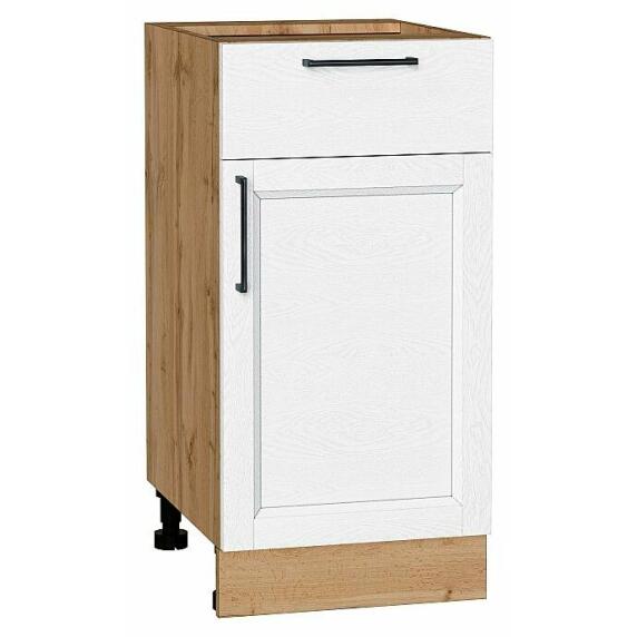 Шкаф нижний с 1-ой дверцей и ящиком Сканди White Silkwood/Дуб Вотан 816*400*480
