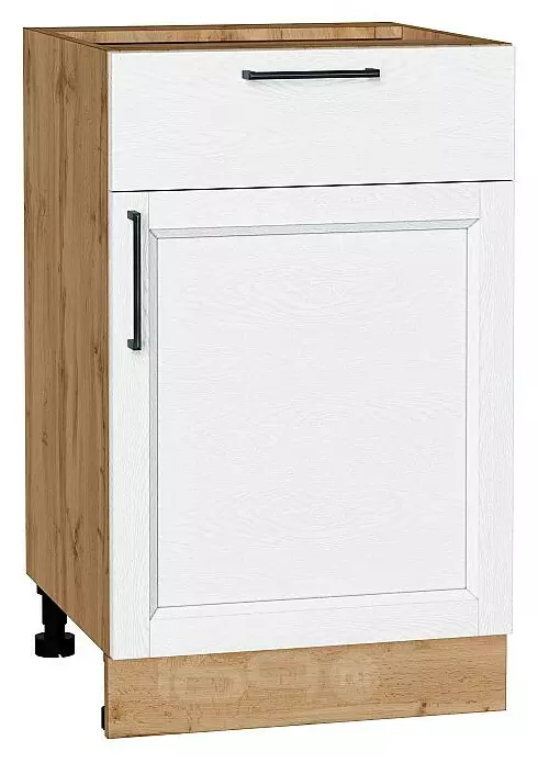 Шкаф нижний с 1-ой дверцей и ящиком Сканди White Silkwood/Дуб Вотан 816*500*480