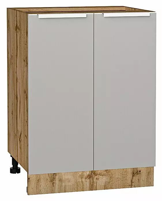 Шкаф нижний с 2-мя дверцами Фьюжн Silky Light Grey  Дуб Вотан 816*600*480