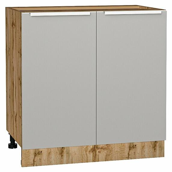 Шкаф нижний с 2-мя дверцами Фьюжн Silky Light Grey  Дуб Вотан 816*800*480