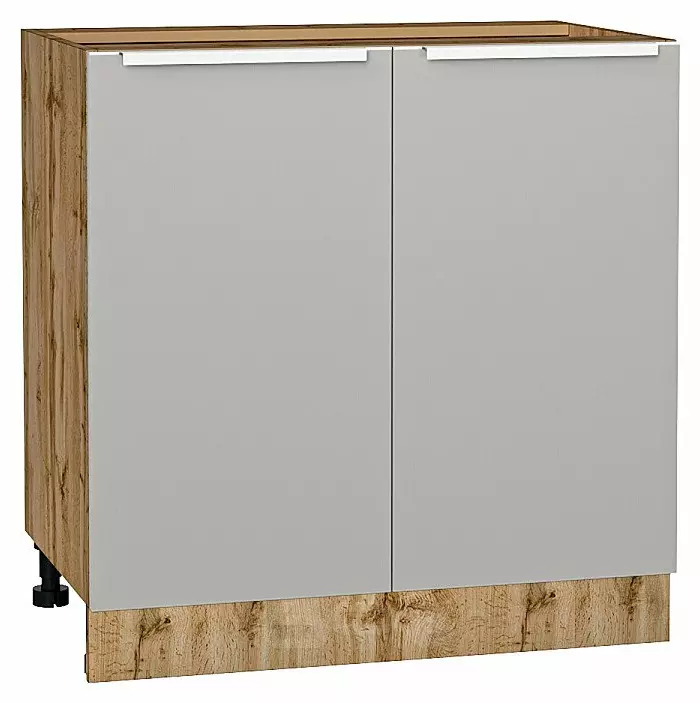 Шкаф нижний с 2-мя дверцами Фьюжн Silky Light Grey  Дуб Вотан 816*800*480
