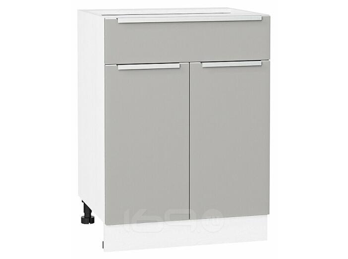 Шкаф нижний с 2-мя дверцами и ящиком Фьюжн Silky Light Grey  Белый 816*600*480