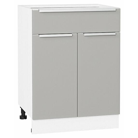 Шкаф нижний с 2-мя дверцами и ящиком Фьюжн Silky Light Grey  Белый 816*600*480