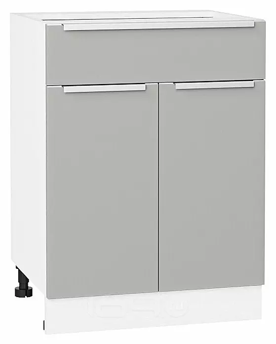 Шкаф нижний с 2-мя дверцами и ящиком Фьюжн Silky Light Grey  Белый 816*600*480
