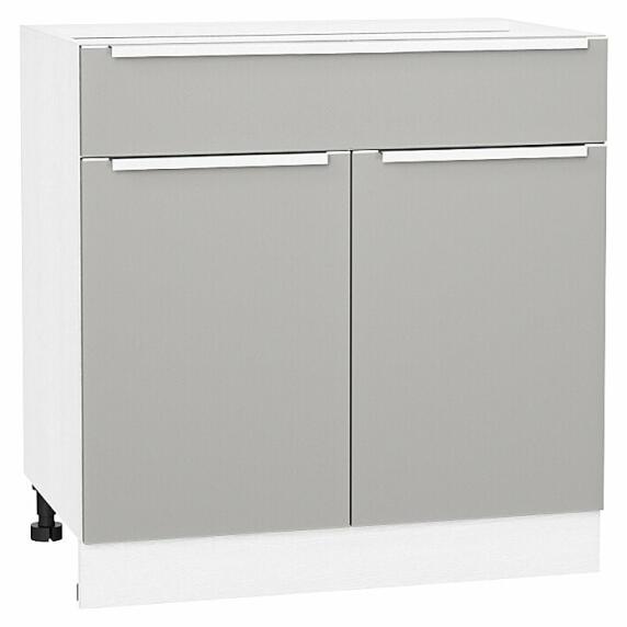 Шкаф нижний с 2-мя дверцами и ящиком Фьюжн Silky Light Grey  Белый 816*800*480