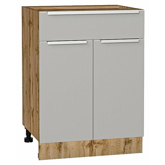 Шкаф нижний с 2-мя дверцами и ящиком Фьюжн Silky Light Grey  Дуб Вотан 816*600*480