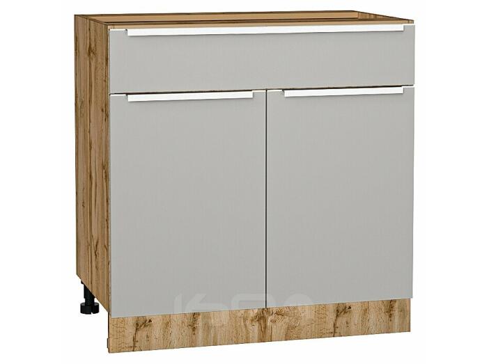 Шкаф нижний с 2-мя дверцами и ящиком Фьюжн Silky Light Grey  Дуб Вотан 816*800*480