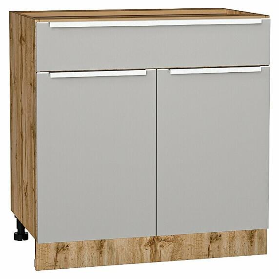 Шкаф нижний с 2-мя дверцами и ящиком Фьюжн Silky Light Grey  Дуб Вотан 816*800*480