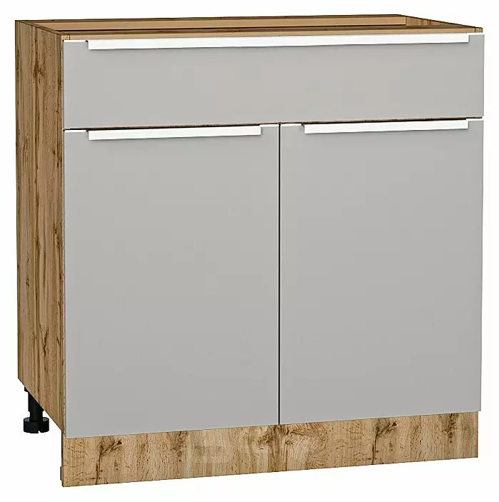 Шкаф нижний с 2-мя дверцами и ящиком Фьюжн Silky Light Grey Дуб Вотан 816*800*480