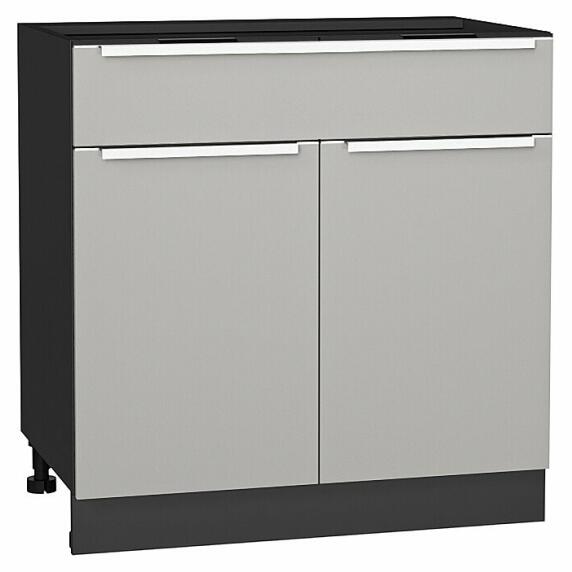 Шкаф нижний с 2-мя дверцами и ящиком Фьюжн Silky Light Grey  Graphite 816*800*480