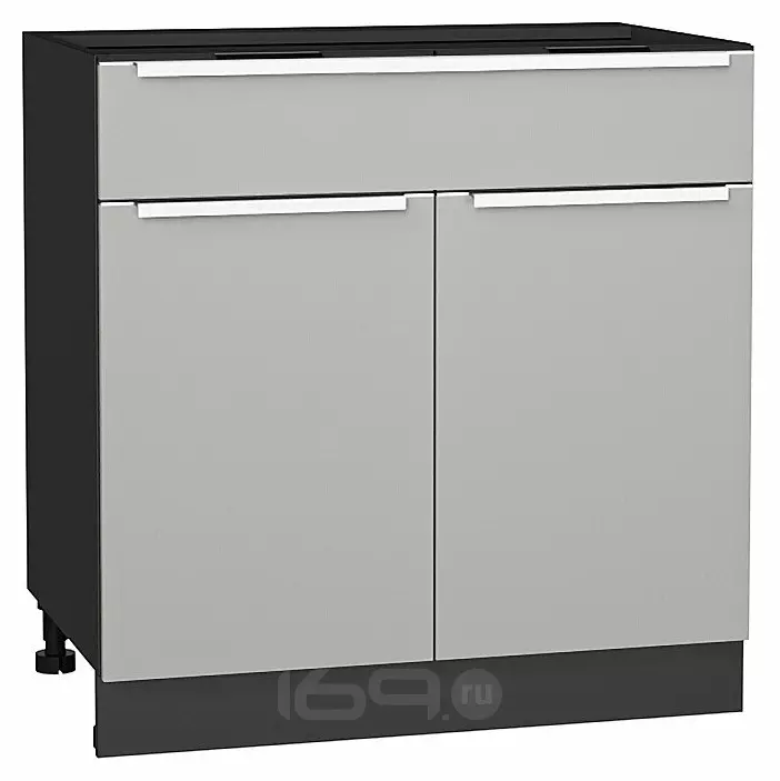 Шкаф нижний с 2-мя дверцами и ящиком Фьюжн Silky Light Grey  Graphite 816*800*480