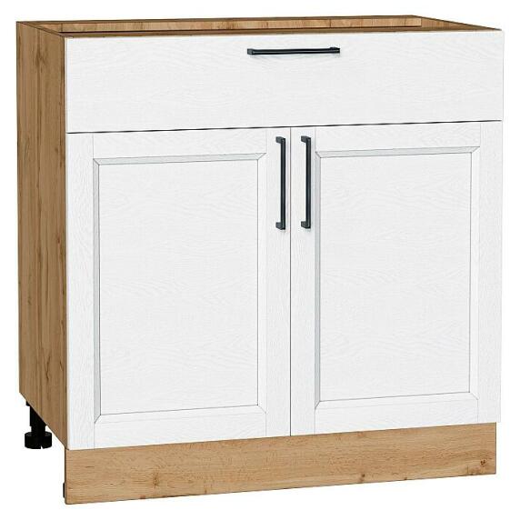 Шкаф нижний с 2-мя дверцами и ящиком Сканди White Silkwood/Дуб Вотан 816*800*480