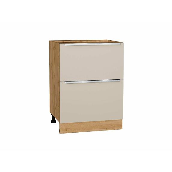 Шкаф нижний с 2-мя ящиками Фьюжн Cream Silk/Дуб Вотан 816*600*480