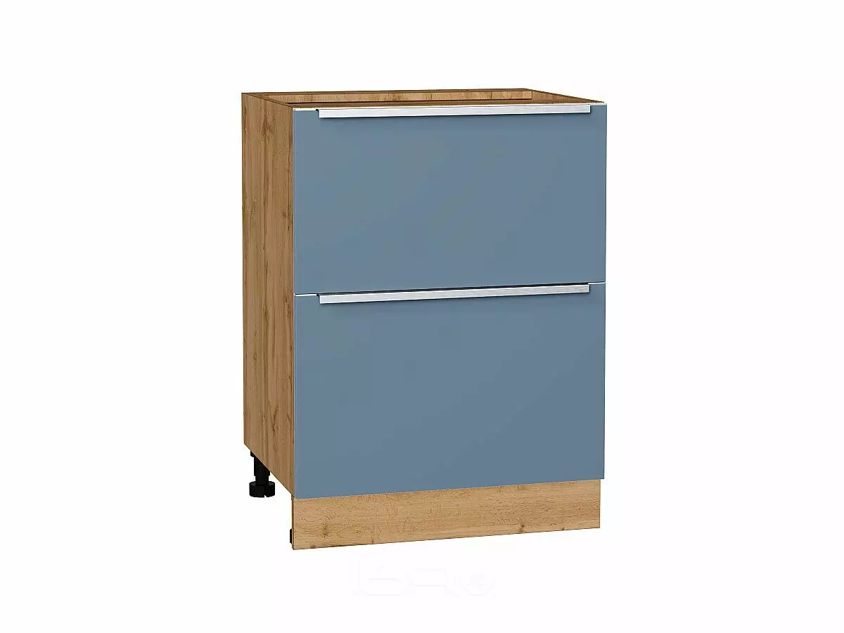 Шкаф нижний с 2-мя ящиками Фьюжн Silky Blue/Дуб Вотан 816*600*480