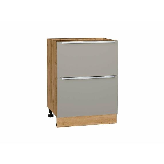 Шкаф нижний с 2-мя ящиками Фьюжн Silky Grey/Дуб Вотан 816*600*480
