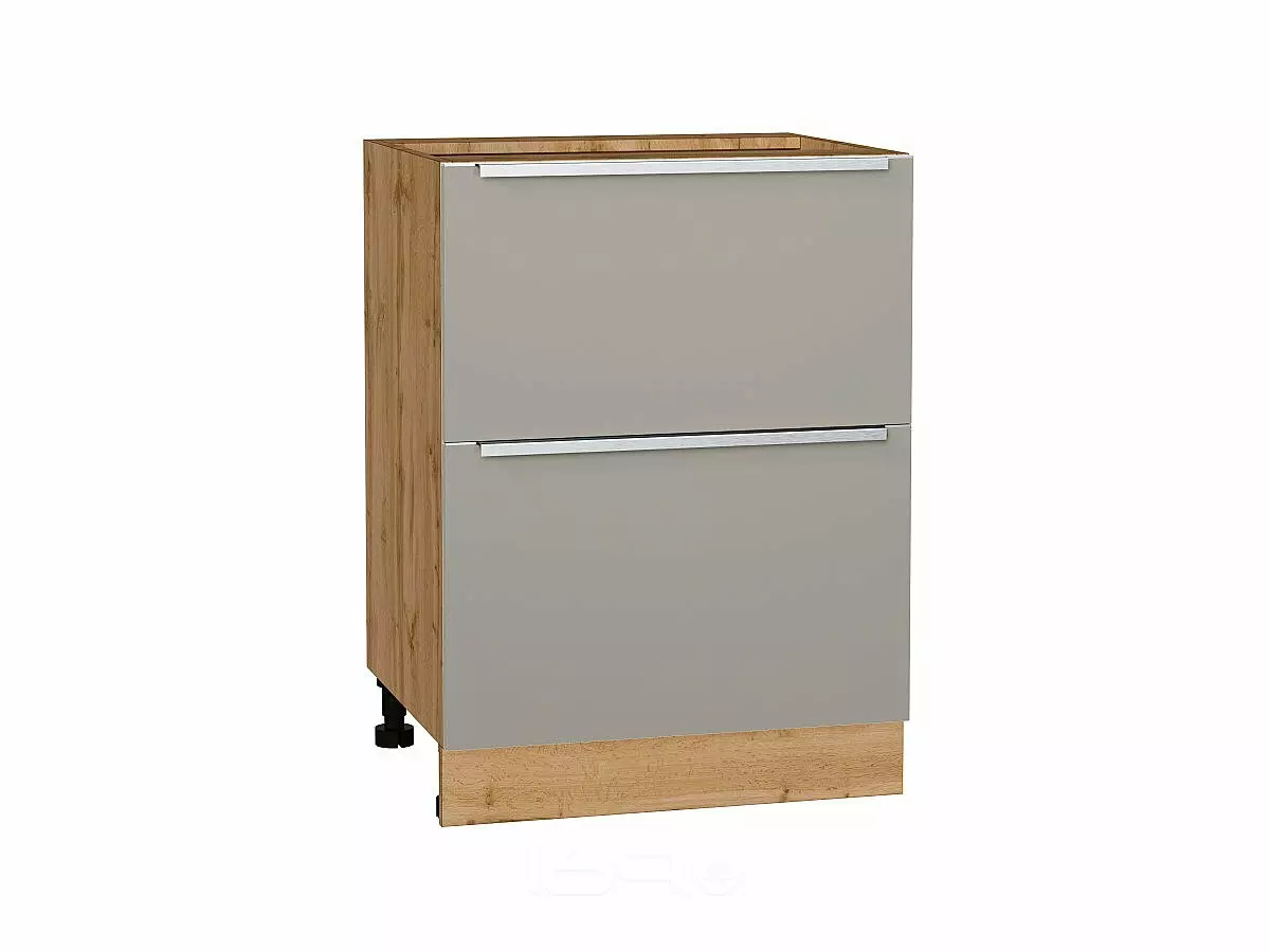 Шкаф нижний с 2-мя ящиками Фьюжн Silky Grey/Дуб Вотан 816*600*480