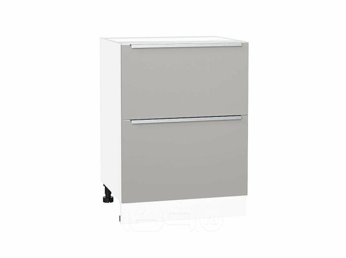 Шкаф нижний с 2-мя ящиками Фьюжн Silky Light Grey/Белый 816*600*480