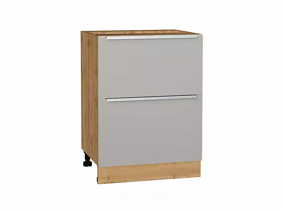 Шкаф нижний с 2-мя ящиками Фьюжн Silky Light Grey/Дуб Вотан 816*600*480