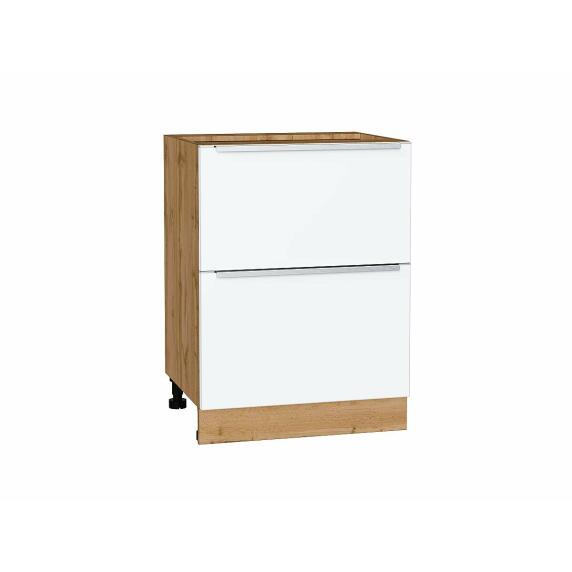 Шкаф нижний с 2-мя ящиками Фьюжн Silky White/Дуб Вотан 816*600*480