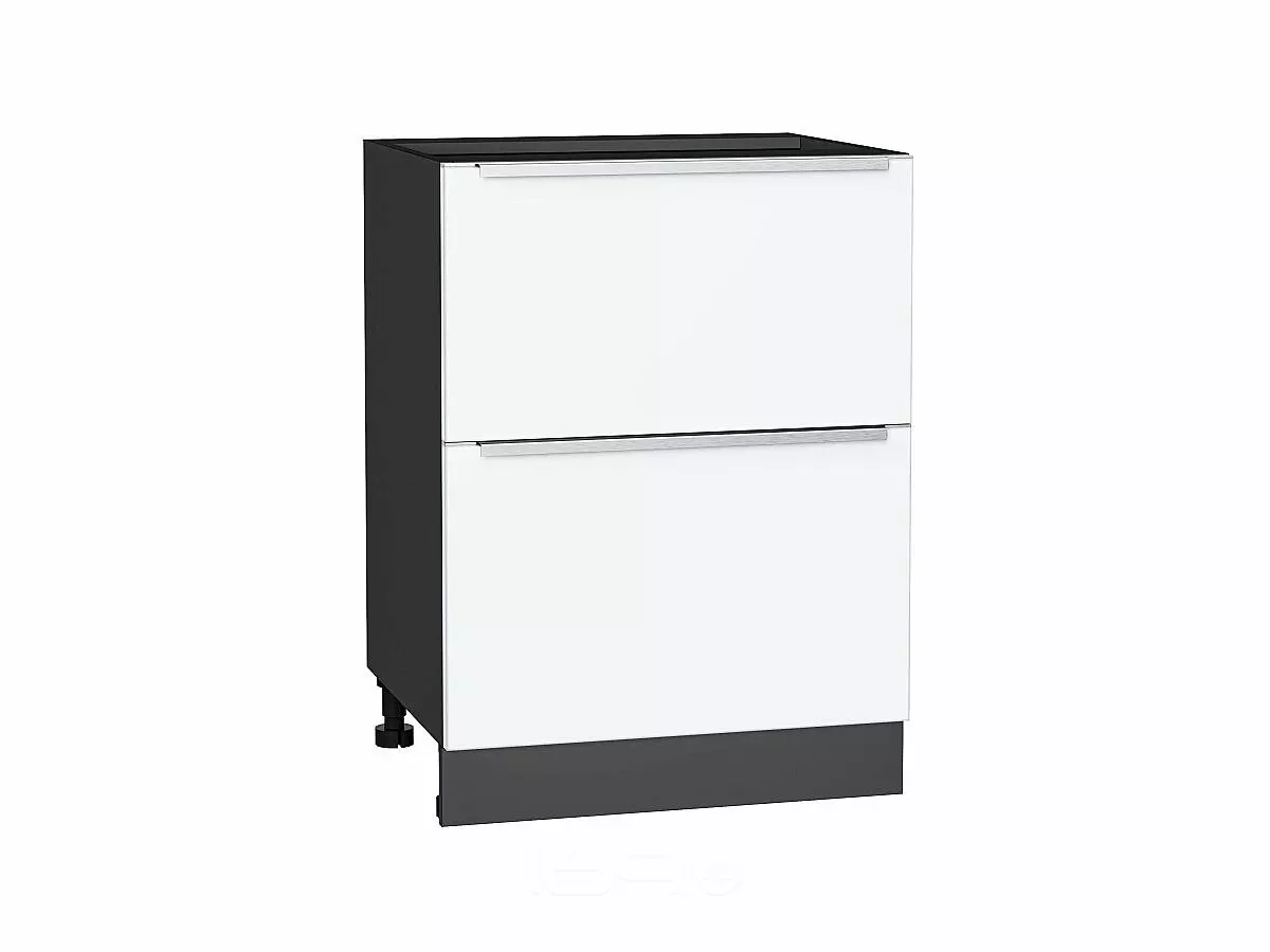 Шкаф нижний с 2-мя ящиками Фьюжн Silky White/Graphite 816*600*480