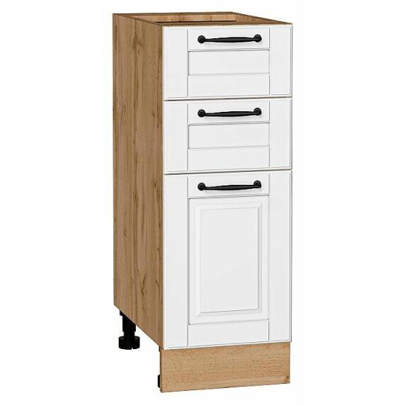 Шкаф нижний с 3-мя ящиками Дублин Special White/Дуб Вотан 816*300*478