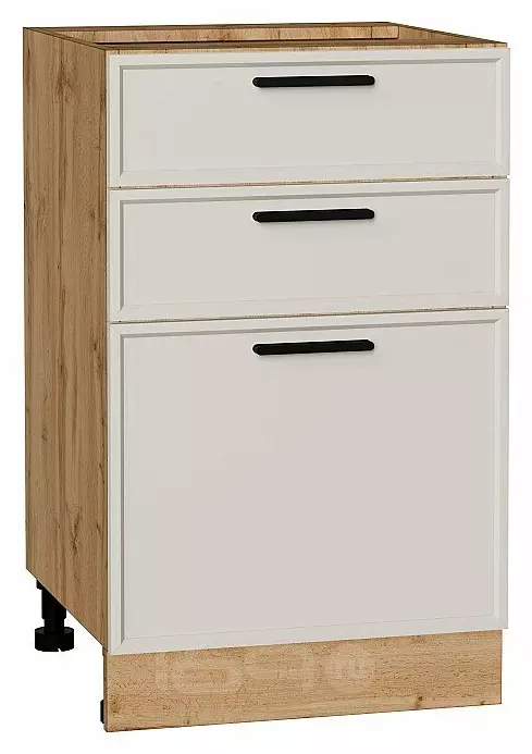 Шкаф нижний с 3-мя ящиками Фрейм Cream Silk Дуб Вотан 816*500*484