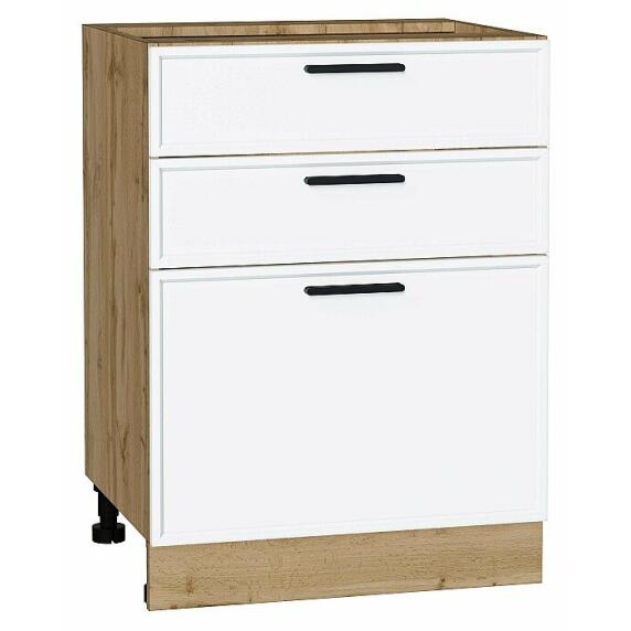 Шкаф нижний с 3-мя ящиками Фрейм White Silk Дуб Вотан 816*600*484